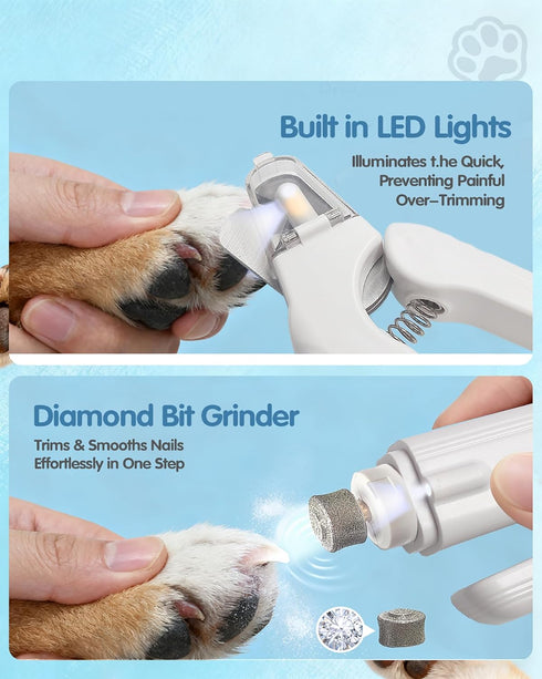 Motiilanco 2-in-1 Trimmer Dog Nail Clippers & Grinder with LED Light, Quiet Electric Pet Nail for Large Medium Small