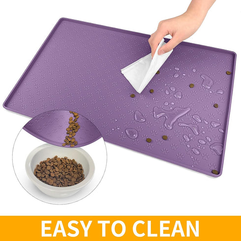 Ptlom Anti-Slip Dog Food Mat, Waterproof Dog Bowl Mats for Food and Water, Silicone Puppy Tray for Small Medium Dogs