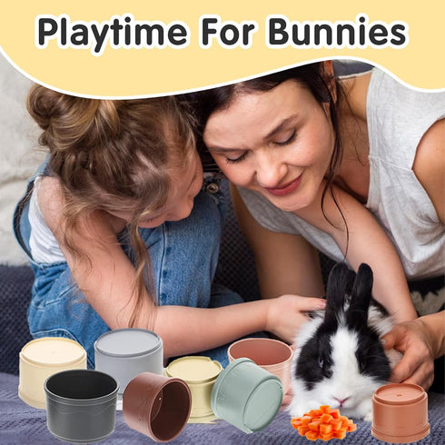 Iffitya 16 Pcs Stacking Cups for Rabbits, Colorful Bunny Toys for Rabbits and Small Animals, Nesting Rabbit Toys