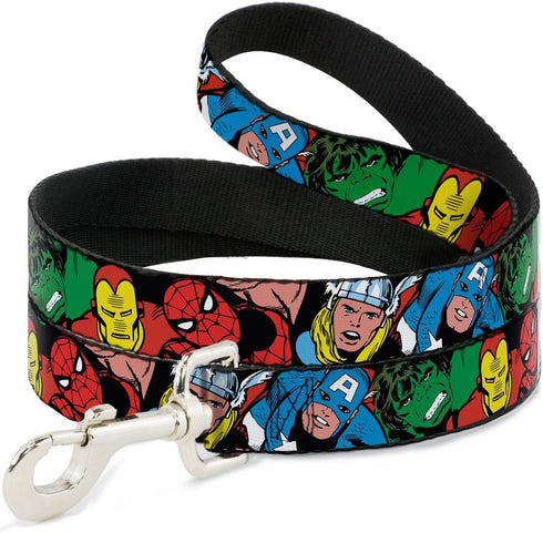Buckle-Down Pet Leash - 4 Feet Long, 1" Wide - 5 Marvel Characters Black
