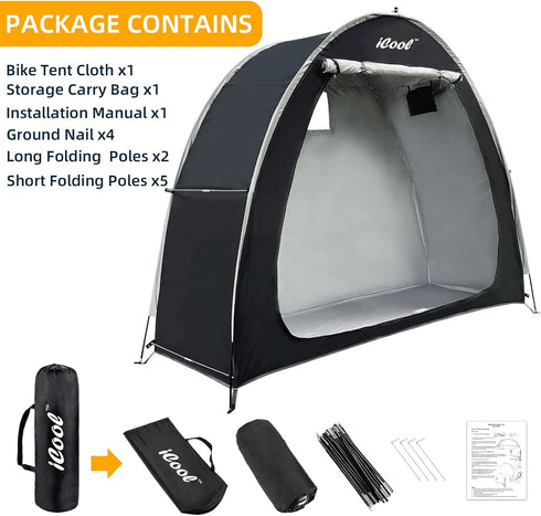 iCool Outdoor Bike Covers Storage Shed Tent, Waterproof Fabric Aluminum Alloy Bracket for 2 Bicycles