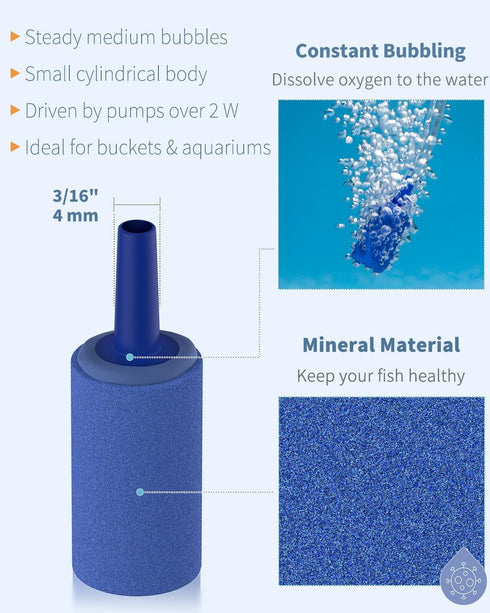 Pawfly 12 Pack Aquarium Air Stone, 1 Inch Cylinder Bubble Diffuser for Nano Air Pumps, Small Buckets & Fish Tanks