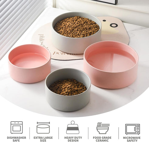 6'' Ceramic Dog Bowl - 30Oz Classic Dog Food and Water Bowl for Small and Medium Dogs, Heavy Duty Non-Slip Dish, Grey