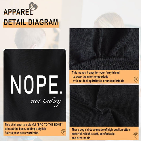 Cozy Cotton Canine Wear: Soft, Lightweight Dog Shirt Vest with Eye-Catching Graphics (NOPE not today), Black XXS