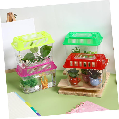 4pcs Mini Plastic Containers for Fish Tank, Mini Turtles Terrarium Decor, Reptile Feeding Box