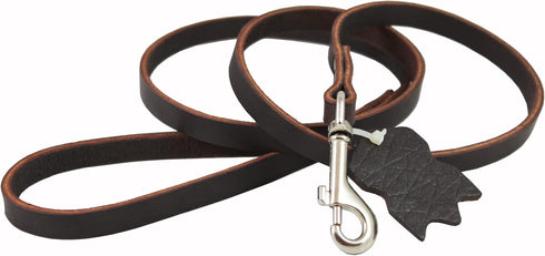 Genuine Leather Classic Dog Leash Brown 1/2" Wide 4 Ft Basset Hound, Collie, Shar-Pei