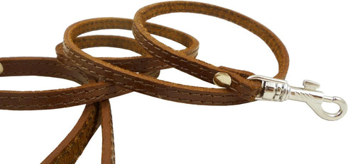 4' Genuine Leather Classic Dog Leash, Brown 3/8" Wide for Small Breeds