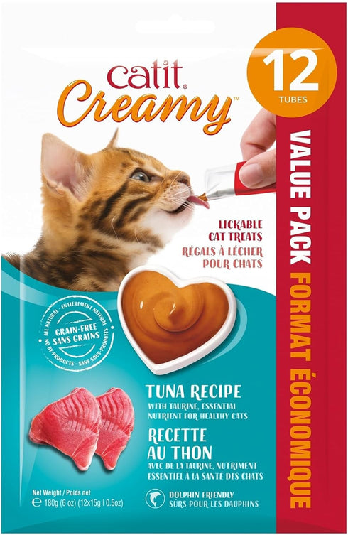 Catit Creamy Lickable Cat Treat, Healthy Tuna Cat Treat, 12 Pack