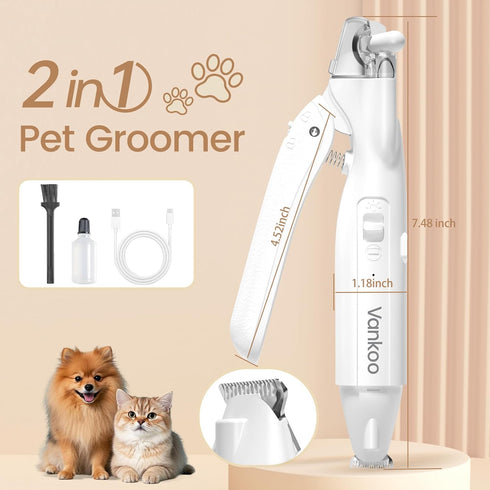 2 1 Trimmers Trimmer IPX7 in Dog & Cat Nail Clippers & with LED Lights, Splash Guard - Pet Hair for Around Paws, Ear