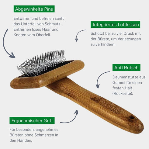 Alcott Bamboo Groom Slicker Brush with Stainless Steel Pins for Small Pets in Black