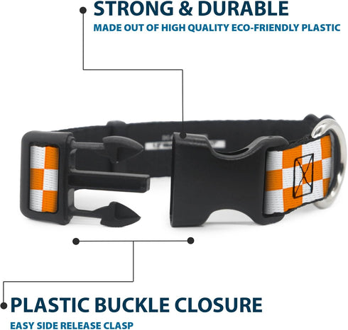 Buckle-Down Plastic Clip Collar - Checker White/TN Orange, 1" Wide, Fits 15-26" Neck