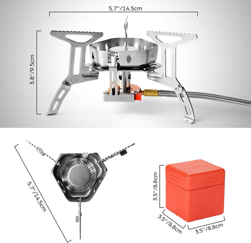 Odoland 3500W/6800W Windproof Camp Stove with Fuel Canister Adapter, Portable Collapsible Burner