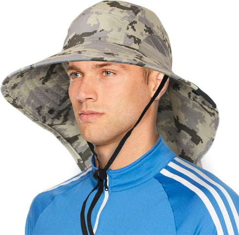 SUN CUBE Wide Brim Sun Hat with Neck Flap, UPF50+ Hiking Safari Fishing Hat for Men Women