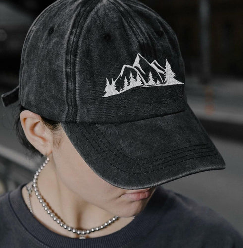 Mountain Trees Adjustable Hat for Men Women, Funny Embroidered Cotton Baseball Cap Hiking Camping Explore Outdoor