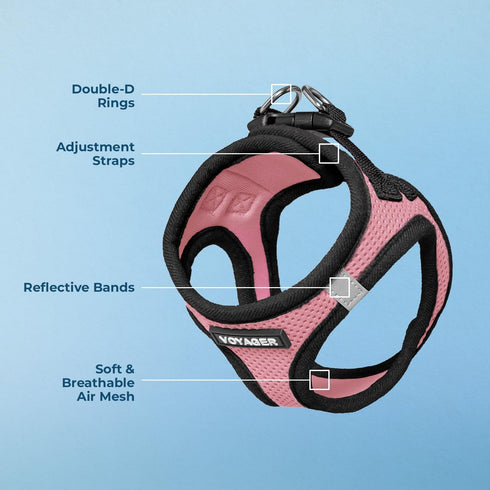 Voyager Step-In Air Dog Harness - All Weather Mesh, Reflective, No Pull for Small, Medium Dogs, Cats - Pink/Black Trim,