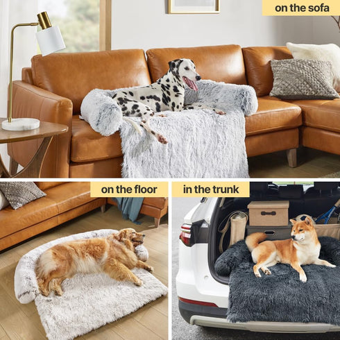 Codi Dog Bed for Couch, Dark Grey, Calming Anti-Anxiety Bed for X-Large Dogs, Fluffy Plush with Removable Washable