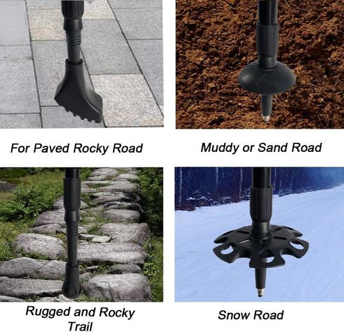 Hiking Walking Sticks Replacement Tips 10 Pack, Rubber Protectors, Snow & Mud Baskets Set for Trekking Poles