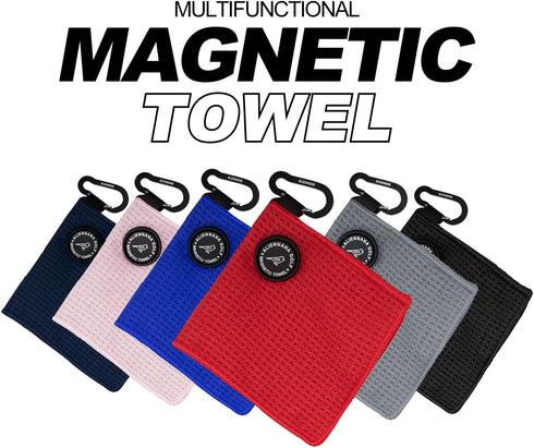 Small Magnetic Golf Towel, Microfiber Waffle Design with Clip, Industrial Strength Magnet for Golf Bags and Carts
