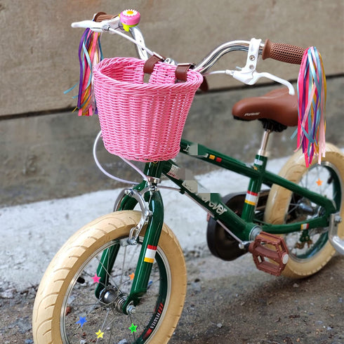 Kids Bike Basket Set, Wicker Handlebar Basket with Unicorn Necklace, Bell, Streamers, Stickers
