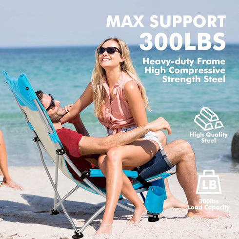 (1 Pack 2 Pack, AKSOUL Folding Beach Chair for Adults: Low/High Back Chairs with Carry Bag - Extra Wide Seat Chair