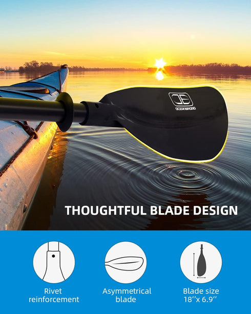 OCEANBROAD Adjustable Kayak Paddle - 86in/220cm to 94in/240cm Oar with Paddle Leash for Kayaking and Boating