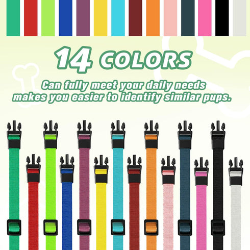 14 Pack Adjustable Puppy Collars - Breakaway Safety Whelping Collars for Small Puppies, Soft Nylon Identification