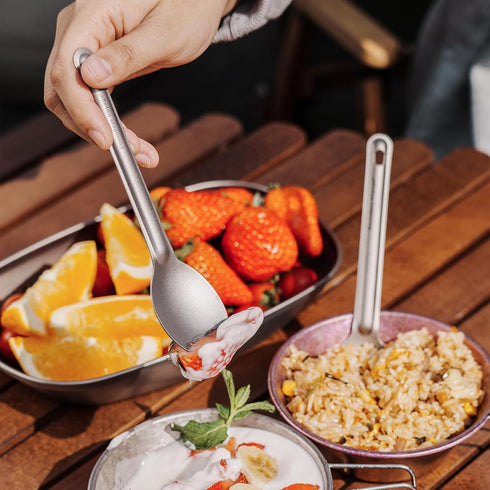 Set 2 Packed Boundless Voyage Camping Spork and Spoon Titanium Tableware Reusable Outdoor Flatware with Storage Bag