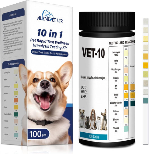 10-Parameter Urine Test Strips for Cat & Dog – 10 in 1 UTI Test Kit, Pets Rapid Diabetes Urinalysis Testing 100 Counts,