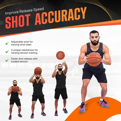 FNBX FlickGlove Basketball Shooting Aid, Training Equipment Set of 3 Silicone Strap Resistances, White, Black, Orange