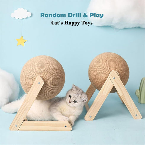 HomeSoGood Cat Scratcher Toy Cat Scratching Ball Toy Natural Solid Wood Sisal Scratching Ball Spinning Cat Ball Toy