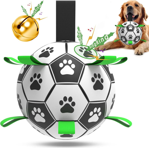 Dog Soccer Balls Toy with Bell Inside, Outdoor Interactive Toys for Tug of War, Puppy Birthday Gifts, Durable Squeaky