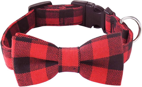 Malier Christmas Plaid Dog Collar with Bow Tie, Light Release Buckle for Small Medium Large Dogs and Cats