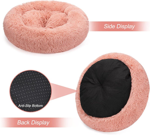 MIXJOY Orthopedic Dog Bed, Ultra Soft Washable Donut Cuddler Round Bed for Dogs and Cats, 20''/23''/30'', Pink (23'')