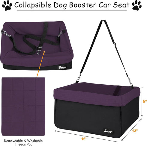 24lbs (Purple-16 13" 9" JESPET & GOOPAWS Dog Booster Seats for Cars, Portable Dog Car Seat Travel Carrier with Seat