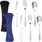 Generic Portable Utensil Organizer Bag Set, Black and Blue, Stainless Steel Camping Cutlery