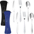 Generic Portable Utensil Organizer Bag Set, Black and Blue, Stainless Steel Camping Cutlery