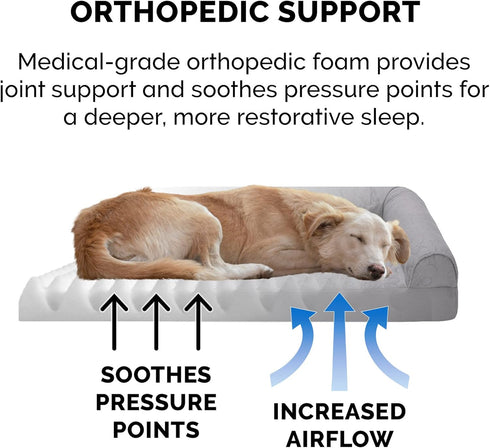 Furhaven Orthopedic Dog Bed for Large/Medium Dogs with Removable Bolsters & Washable Cover, Up to 55 lbs - Titanium,
