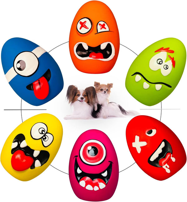 Squeaky Dog Toys for Small Dogs, Mini Dogs, Soft Latex Smile Balls, Egg Dog Toys Balls 6pcs
