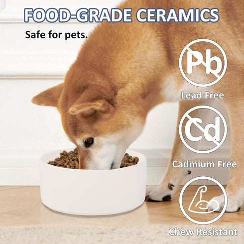 Ceramic Dog Bowl, Heavy Porcelain Feeding Bowls, Anti Tip Over, 28.74 oz, White