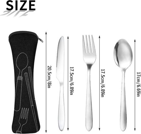 Generic Set, 6-Piece Portable Utensil Organizer Bag Black and Blue, Stainless Steel Camping Cutlery with Storage Case