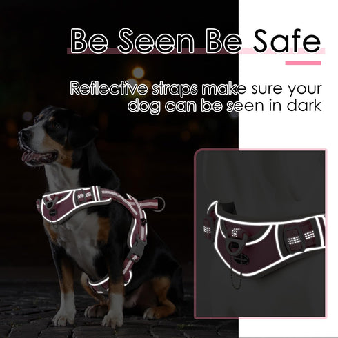 ADVENTUREMORE No Pull Dog Harness for Large Dogs, Reflective Breathable Vest with Easy Control Front Clip, Pink