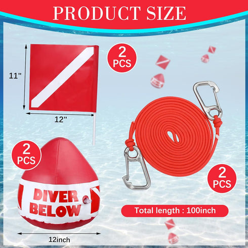 Maitys Heavy Duty PVC Dive Flag Float Freediving Rope Set with Inflatable Signal Floater and Lanyard for Snorkeling