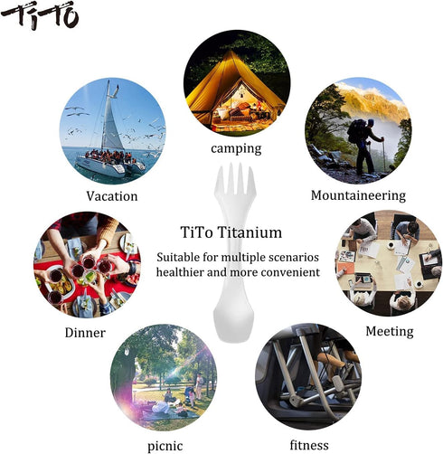 TiTo Titanium Spork, 3-in-1 Spoon, Fork, Knife Lightweight Camping Utensil, Eco-Friendly Flatware for Outdoor Travel