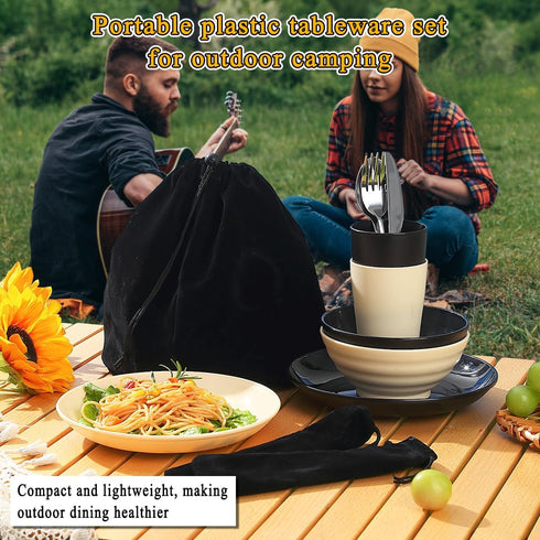 Kyraton Camping Utensils - Mess Kit for Travel, Picnic & Outdoor, Includes Knife, Spoon, Fork, Cup, Bowl & Plate