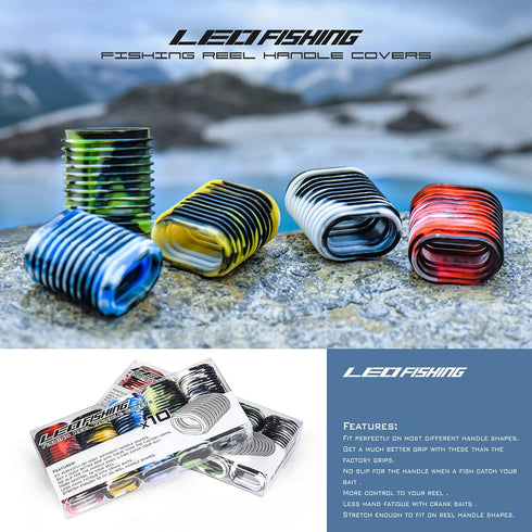 LEO 10pcs Rubber Fishing Reel Handle Grip Cover, Non-Slip Baitcaster Knob Sleeve, 5 Pairs in Pack, 5 Colors