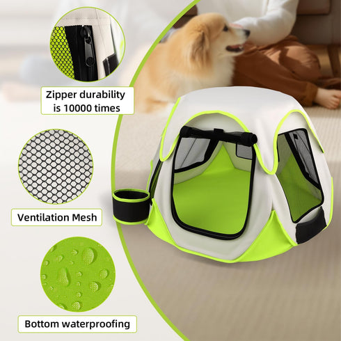 TStopsrealm Foldable Portable Pet Playpen with Feeding Bowls, Indoor Outdoor Pet Tent for Dogs Cats Rabbits Chickens
