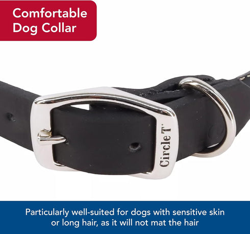 Coastal Pet Circle T Oak Tanned Leather Round Dog Collar, Black, 1" x 18", Comfortable for Long Hair Dogs