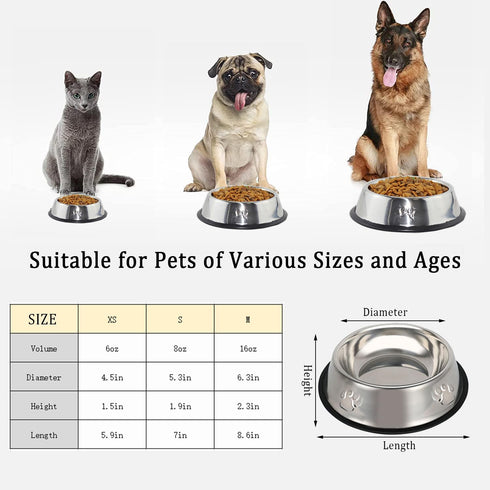 Stainless Steel Cat Bowl, 4 Pack Metal Dog Bowls for Food and Water, Non-Slip Pet Feeding Dish Bowl with Rubber Base for Cats Puppy Small Medium Dogs