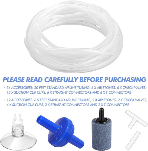Shappy 6.5 Feet 12 Pcs Standard 1/5" Aquarium Airline Tubing with Air Pump Accessories, Stones, Valves, Cups