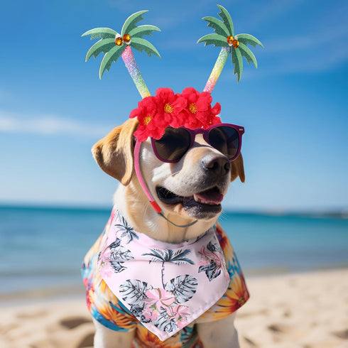 8 Pcs Hawaiian Dog Bandana Party Headbands Set | Cute Puppy Bibs for Small & Large Dogs, Tropical Party Accessories